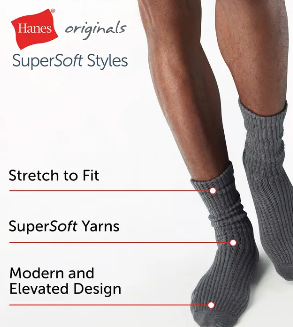 Hanes Supersoft Slouch Crew Socks