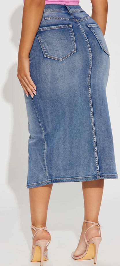 Midi Skirt - Medium Wash